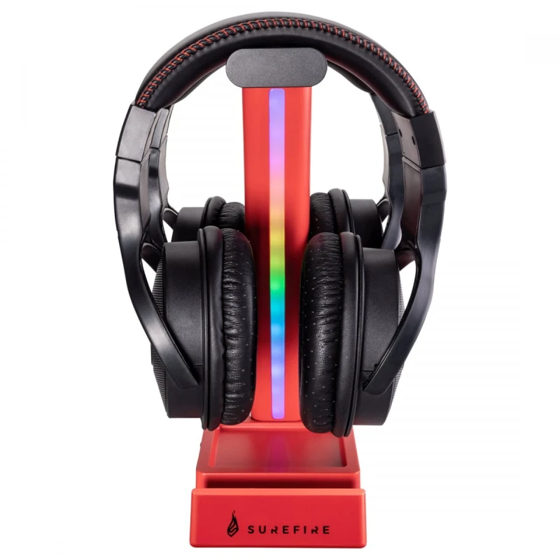 SureFire stojak na słuchawki Vinson N1 Dual Balance RGB, zacisk do montażu pod biurkiem, czerwony, plastikowy, 48846, czerwona