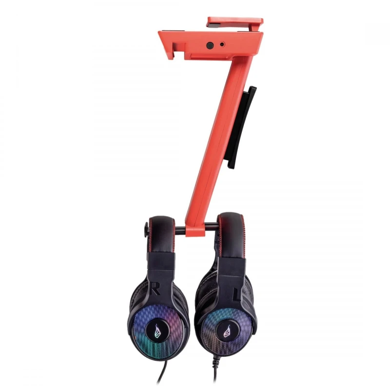 SureFire stojak na słuchawki Vinson N1 Dual Balance RGB, zacisk do montażu pod biurkiem, czerwony, plastikowy, 48846, czerwona