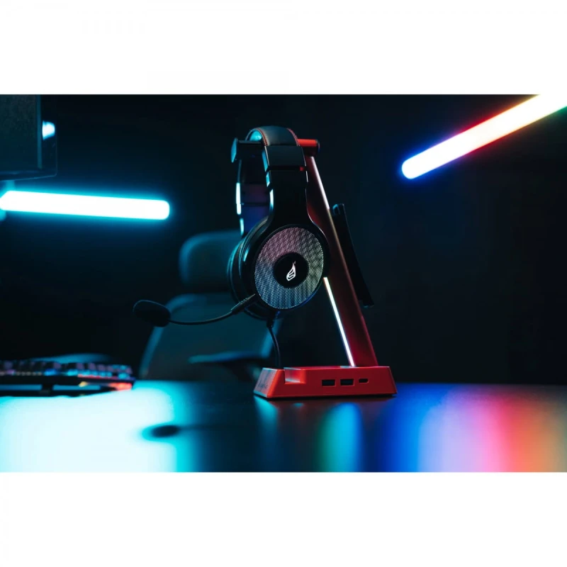 SureFire stojak na słuchawki Vinson N1 Dual Balance RGB, zacisk do montażu pod biurkiem, czerwony, plastikowy, 48846, czerwona
