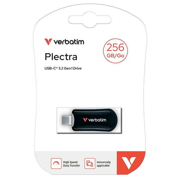 Verbatim USB flash disk, USB C, 256GB, Plectra, czarny, 30226, USB C