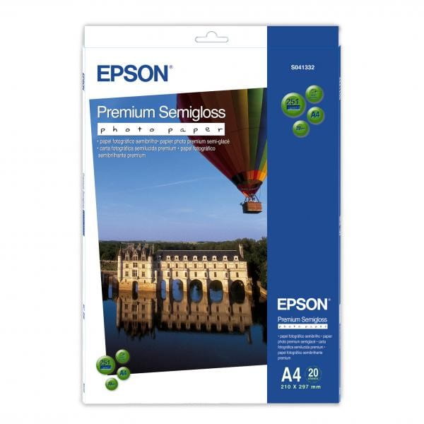 Epson Premium Semigloss Photo, foto papier, półpołysk, biały, Stylus Photo 880, 2100, A4, 251 g/m2, 20 szt., C13S041332, atrament