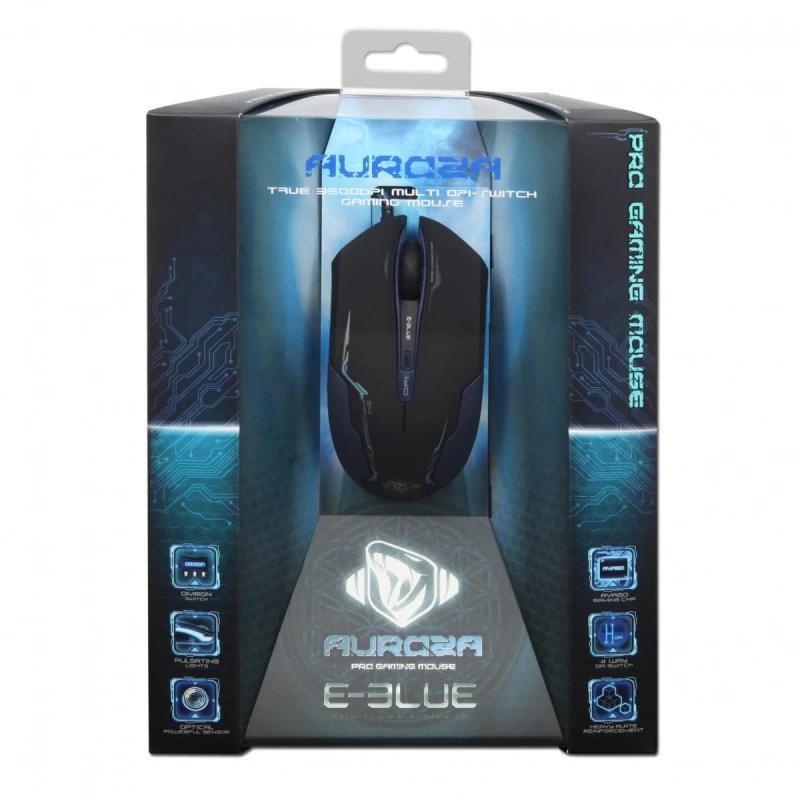 E-Blue Mysz Auroza, 3500DPI, optyczna, 6kl., 1 scroll, przewodowa USB, czarna, do gry