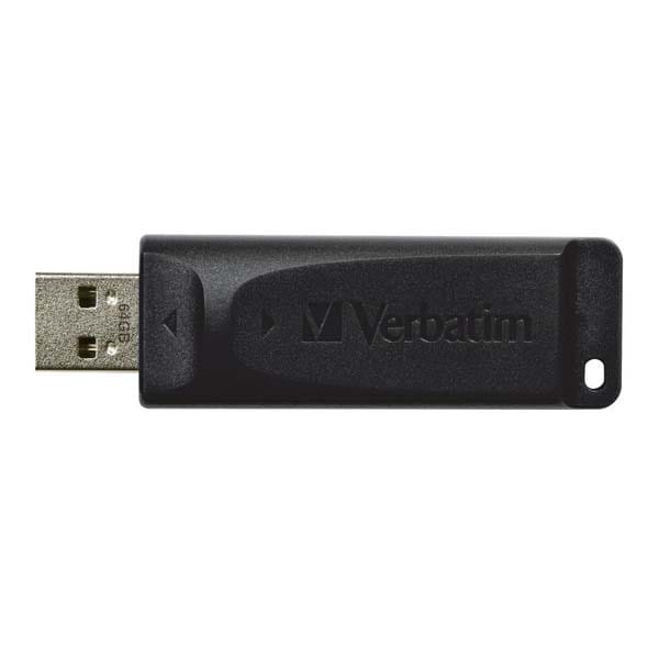 Verbatim USB flash disk, USB 2.0, 64GB, Slider, czarny, 98698, USB A, z wysuwanym złączem