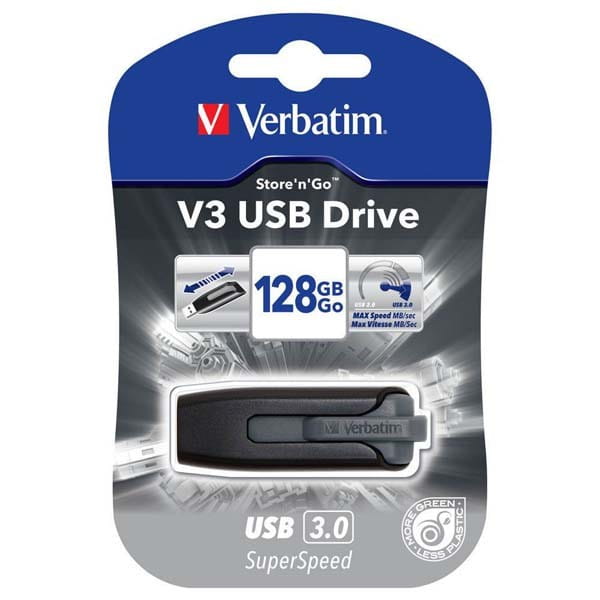 Verbatim USB flash disk, USB 3.0, 128GB, V3, Store N Go, czarny, 49189, USB A, z wysuwanym złączem