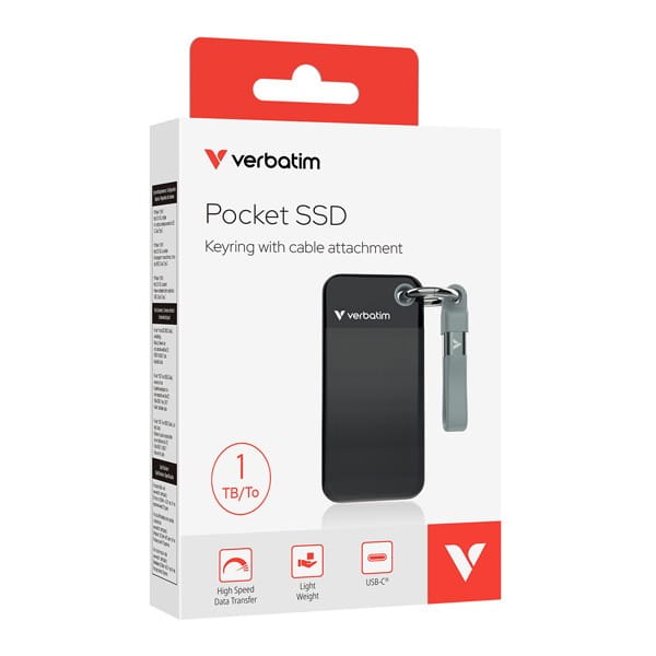 SSD Zewnętrzny Verbatim Pocket SSD Black/Grey, 32190, 1000GB, czarny, M.2, zawiera kabel USB C, 1000 MB/s-R, USB-C, 1000 MB/s-W