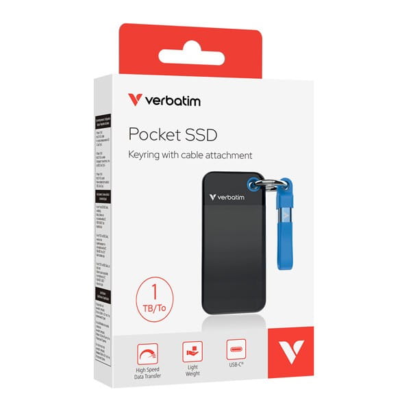 SSD Zewnętrzny Verbatim Pocket SSD Black/Blue, 32191, 1000GB, niebieski, M.2, zawiera kabel USB C, 1000 MB/s-R, USB-C, 1000 MB/s-W