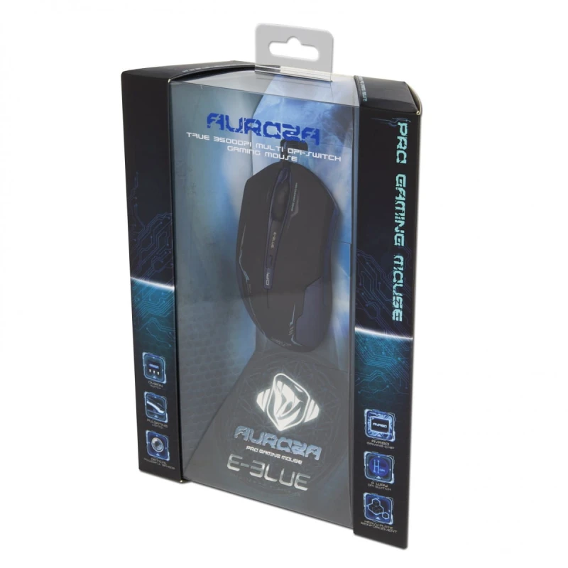 E-Blue Mysz Auroza, 3500DPI, optyczna, 6kl., 1 scroll, przewodowa USB, czarna, do gry
