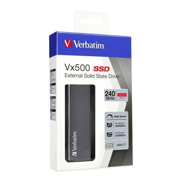 SSD Zewnętrzny Verbatim Vx500, 47442, 240GB, srebrny, 2.5", USB-C