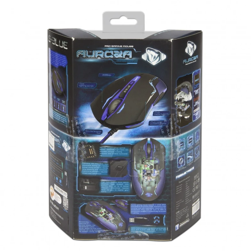 E-Blue Mysz Auroza, 3500DPI, optyczna, 6kl., 1 scroll, przewodowa USB, czarna, do gry