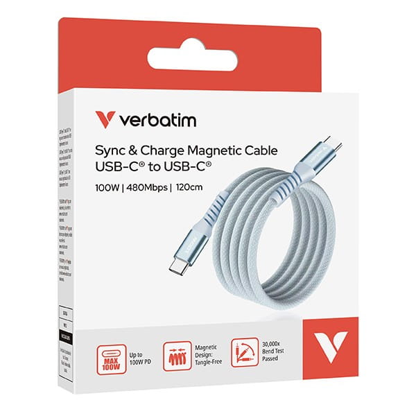 Verbatim USB kabel USB C (M) - USB C (M), 100W, 1.2m, magnetyczny, niebieski, box, 31856