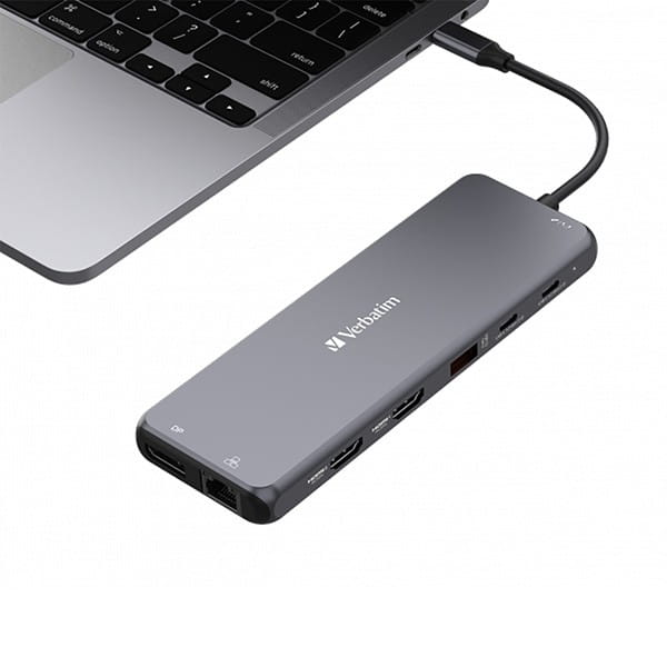 USB (3.2) hub 13-port, 32153, szary, długość przewodu 20 cm, Verbatim, 2x USB C, 6x USB A, 2x HDMI