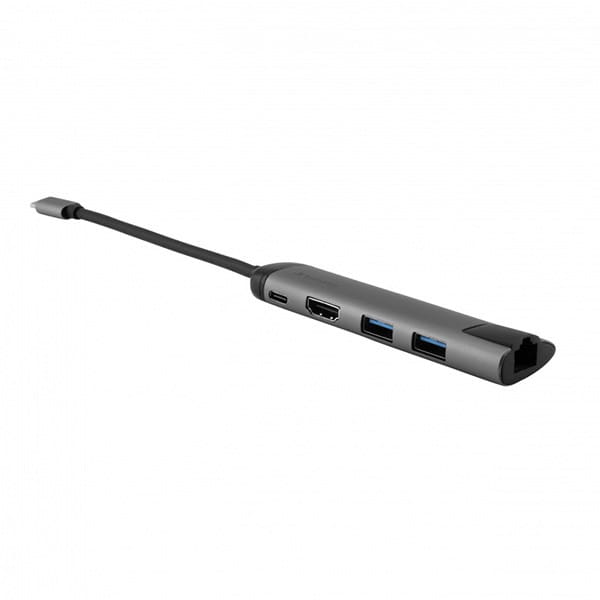 USB (3.1) hub 5-port, 49141, szara, długość przewodu 15cm, Verbatim, adapter USB C na USB C, 1x USB A, HDMI, ETHERNET