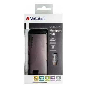 USB (3.1) hub 6-port, 49142, szara, długość przewodu 15cm, Verbatim, 1x USB C, USB A, HDMI