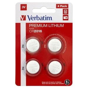 Bateria litowa, guzikowa, CR2016, 3V, Verbatim, blistr, 4-pack, 49531