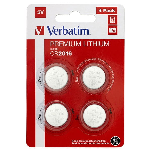 Bateria litowa, guzikowa, CR2016, 3V, Verbatim, blistr, 4-pack, 49531