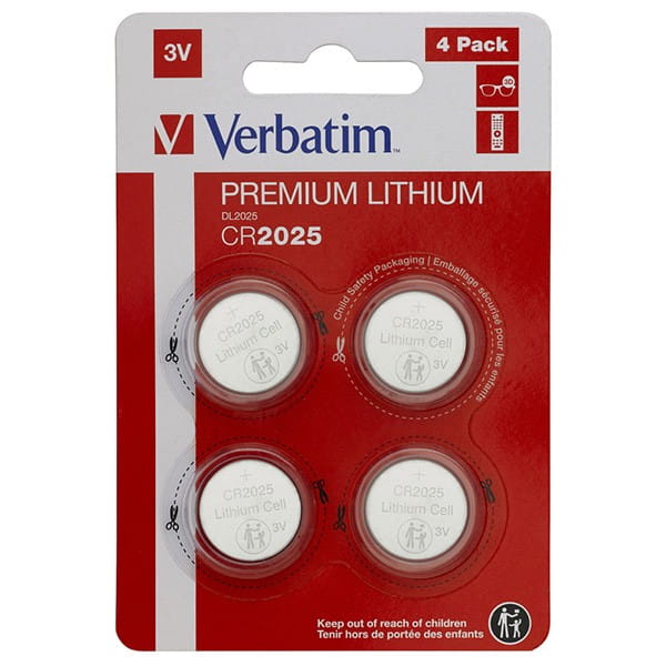 Bateria litowa, guzikowa, CR2025, 3V, Verbatim, blistr, 4-pack, 49532