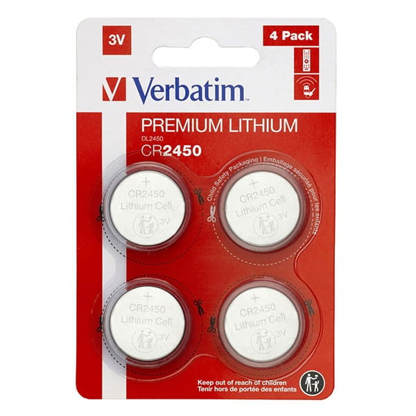 Bateria litowa, guzikowa, CR2450, 3V, Verbatim, blistr, 4-pack, 49535