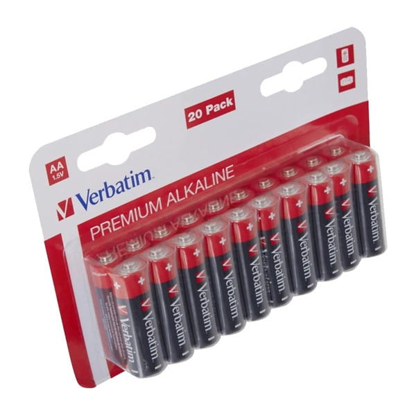 Bateria alkaliczna, AA-LR6 Mignon, AA, 1.5V, Verbatim, blistr, 20-pack, 49877