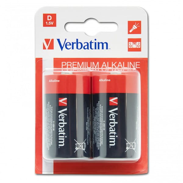 Bateria alkaliczna, LR20, ogniwo typ D, 1.5V, Verbatim, blistr, 2-pack, 49923, ogniwo format D