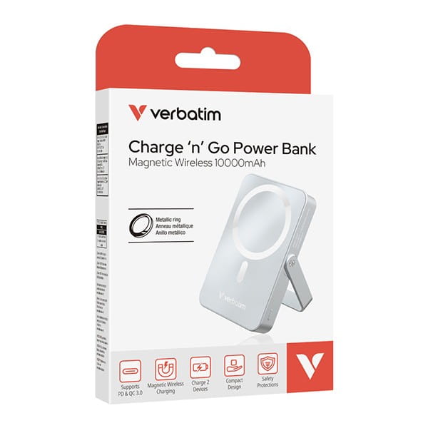 Verbatim, powerbank z ładowaniem bezprzewodowym, 5V, ładowanie telefonu, 32266, 10 000mAh, Mocowanie magnetyczne, Niebieska