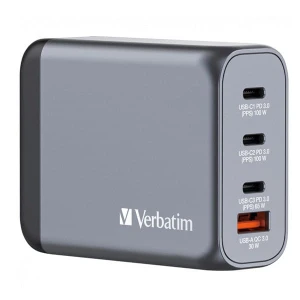 Verbatim, Ładowarka GaN USB 3.0, USB C, szara, 100 W, wymienne końcówki  C,G,A