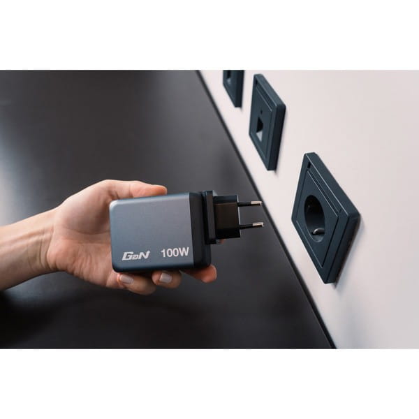 Verbatim, Ładowarka GaN USB 3.0, USB C, szara, 100 W, wymienne końcówki  C,G,A
