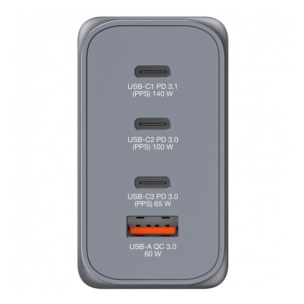 Verbatim, Ładowarka GaN USB 3.0, USB C, szara, 240 W, wymienne końcówki  C,G,A