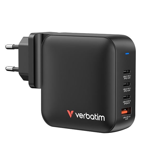 Verbatim, Ładowarka GaN USB 3.0, USB C, szara, 165 W, wymienne końcówki  C,G,A
