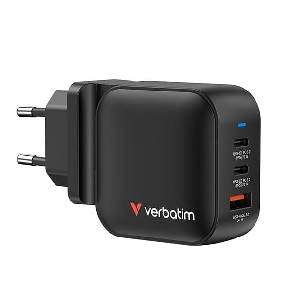 Verbatim, Ładowarka GaN USB 3.0, USB C, szara, 70W, wymienne końcówki  C,G,A