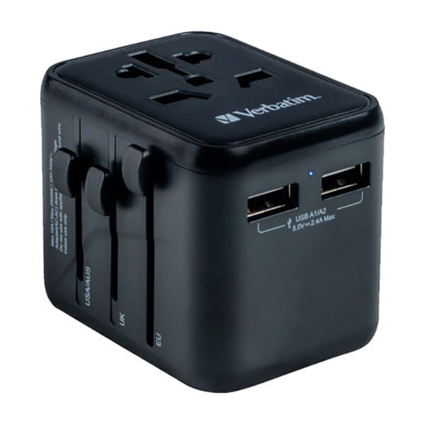 Verbatim, Adapter podróżny World-to-World Verbatim UTA-01 USB-A, czarny, 12 W