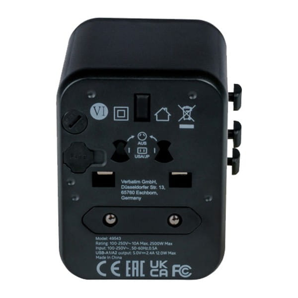 Verbatim, Adapter podróżny World-to-World Verbatim UTA-01 USB-A, czarny, 12 W