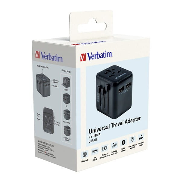 Verbatim, Adapter podróżny World-to-World Verbatim UTA-01 USB-A, czarny, 12 W