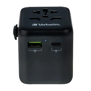 Verbatim, Adapter podróżny World-to-World Verbatim UTA-02 USB-A, USB-C, czarny, 20 W
