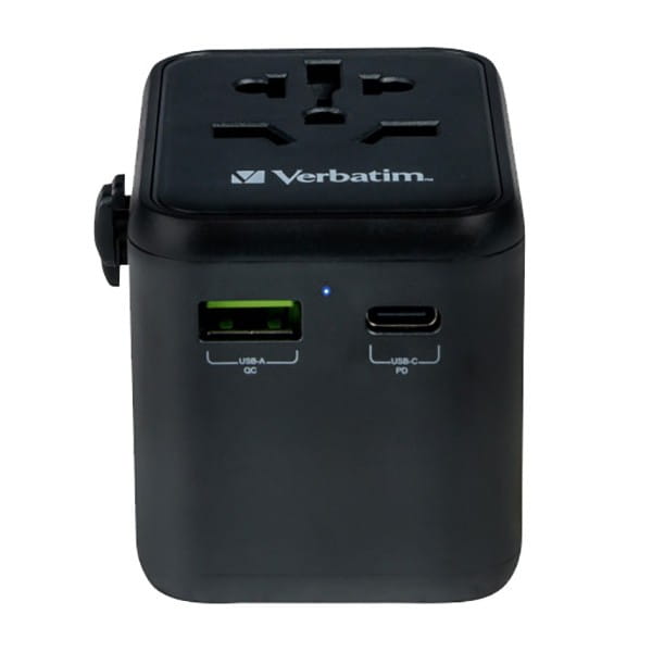 Verbatim, Adapter podróżny World-to-World Verbatim UTA-02 USB-A, USB-C, czarny, 20 W