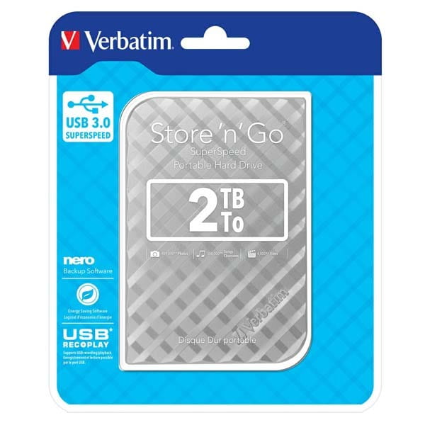 Verbatim zewnętrzny dysk twardy, Store N Go, 2.5", USB 3.0 (3.2 Gen 1), 2TB, 53198, srebrny