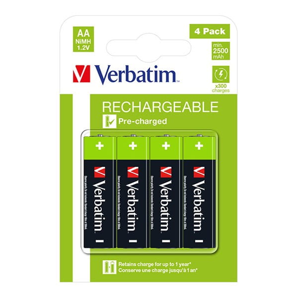 Akumulatorki, AA (HR6), 1.2V, 2500 mAh, Verbatim, blistr, 4-pack