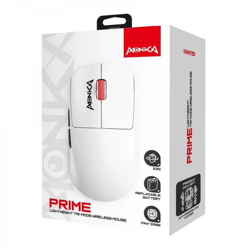 Mysz Marvo MONKA PRIME, biała, optyczna, 26000DPI, Tri-Mode