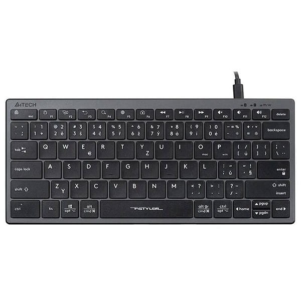 A4Tech FX51, Klawiatura CZ, bez bloku numerycznego, niski profil rodzaj przewodowa (USB), szara