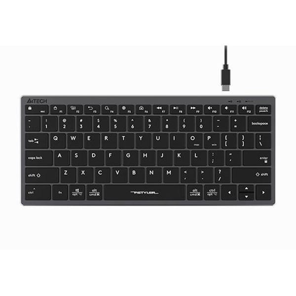 A4Tech FX51, Klawiatura CZ, bez bloku numerycznego, niski profil rodzaj przewodowa (USB), szara