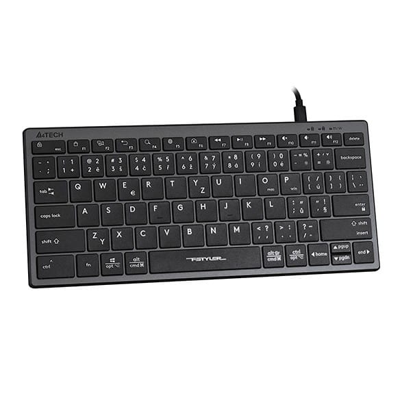 A4Tech FX51, Klawiatura CZ, bez bloku numerycznego, niski profil rodzaj przewodowa (USB), szara