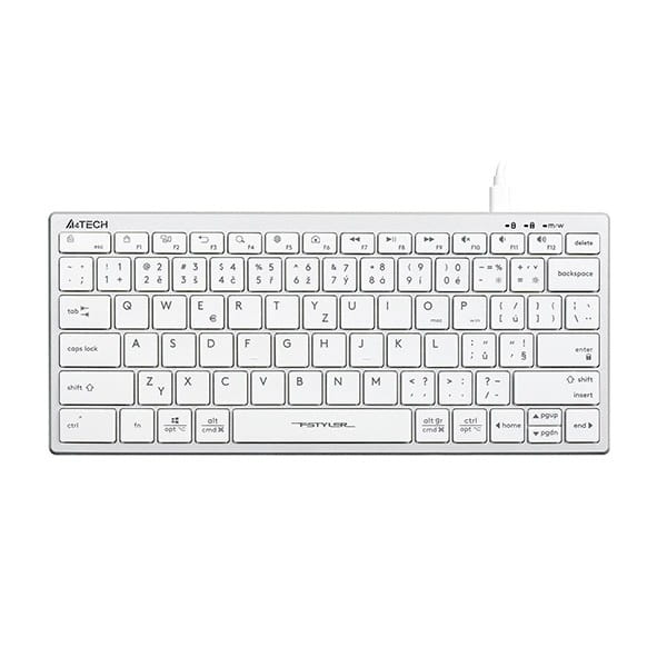 A4Tech FX51, Klawiatura CZ, bez bloku numerycznego, niski profil rodzaj przewodowa (USB), biała