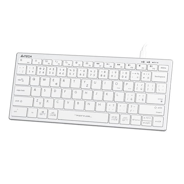 A4Tech FX51, Klawiatura CZ, bez bloku numerycznego, niski profil rodzaj przewodowa (USB), biała