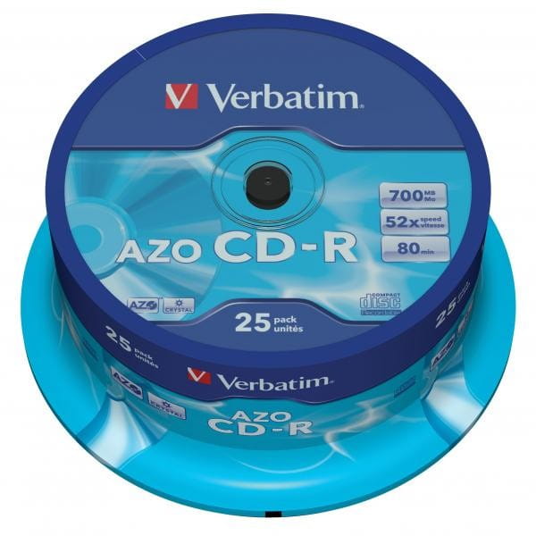 Verbatim CD-R, 43352, AZO Crystal, 25-pack, 700MB, 52x, 80min., 12cm, bez możliwości nadruku, cake box, do archiwizacji danych