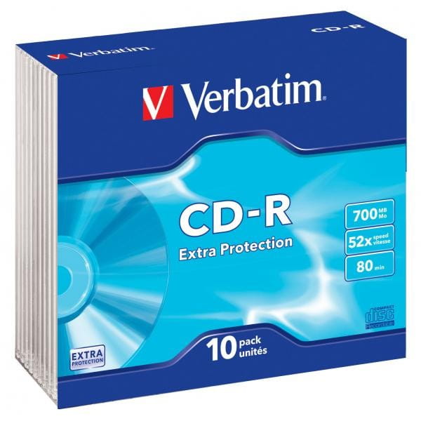 Verbatim CD-R, 43415, Extra Protection, 10-pack, 700MB, 52x, 80min., 12cm, bez możliwości nadruku, slim box, PROMO, do archiwizacj