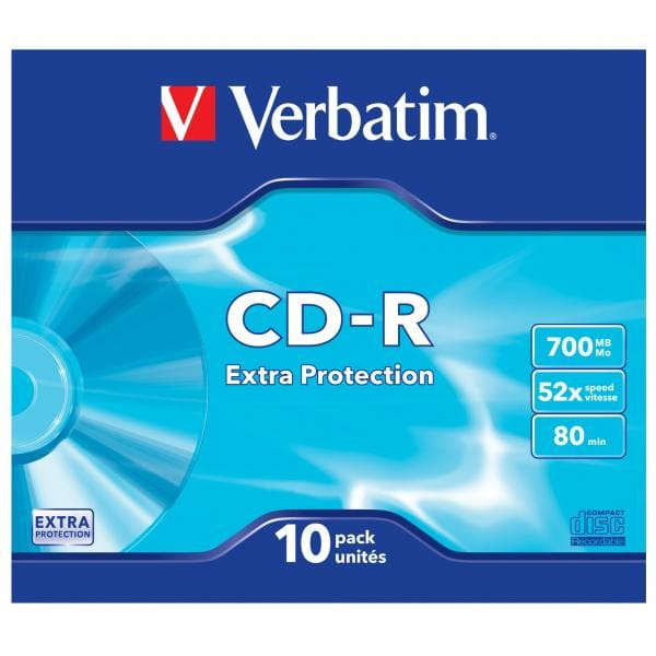 Verbatim CD-R, 43415, Extra Protection, 10-pack, 700MB, 52x, 80min., 12cm, bez możliwości nadruku, slim box, PROMO, do archiwizacj