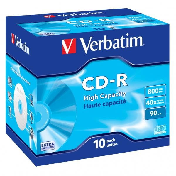 Verbatim CD-R, 43428, High Capacity, 10-pack, 800MB, 40x, 90min., 12cm, bez możliwości nadruku, jewel box, do archiwizacji danych