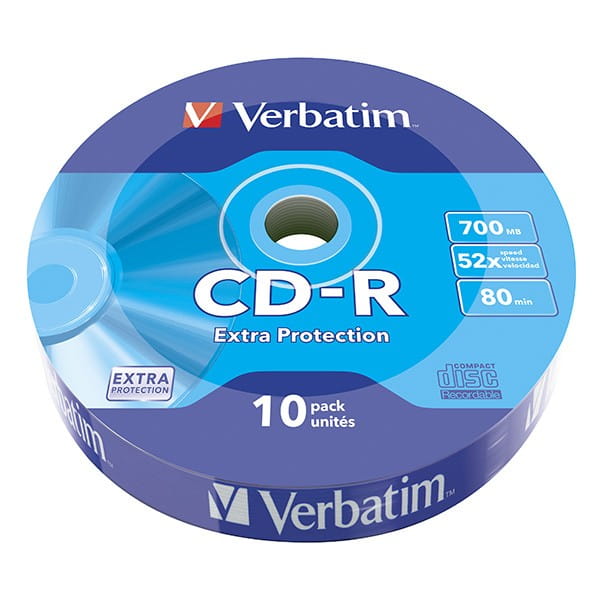 Verbatim CD-R, 43725, Extra Protection, 10-pack, 700MB, 52x, 80min., 12cm, bez możliwości nadruku, wrap, do archiwizacji danych