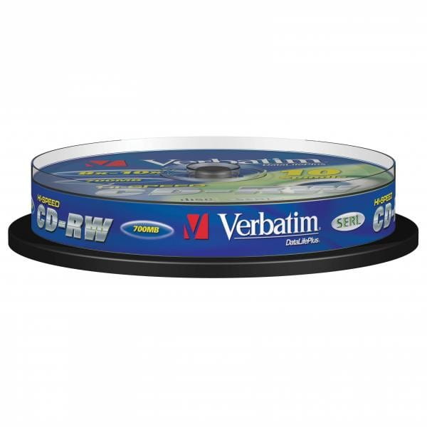 Verbatim CD-RW, 43480, SERL Scratch Resistant, 10-pack, 700MB, 12x, 80min., 12cm, bez możliwości nadruku, cake box, do archiwizacj