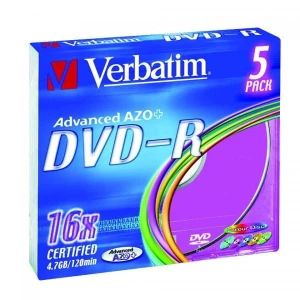 Verbatim DVD-R, Colour, 43557, 4.7GB, 16x, slim box, 5-pack, bez możliwości nadruku, 12cm, do archiwizacji danych