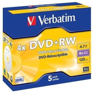 Verbatim DVD+RW, Matt Silver, 43229, 4.7GB, 4x, jewel box, 5-pack, bez możliwości nadruku, 12cm, do archiwizacji danych
